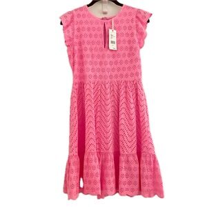 Vineyard Vines Allamanda Floral Eyelet Dress Pink Wave Size 2 Flutter Sleeve New